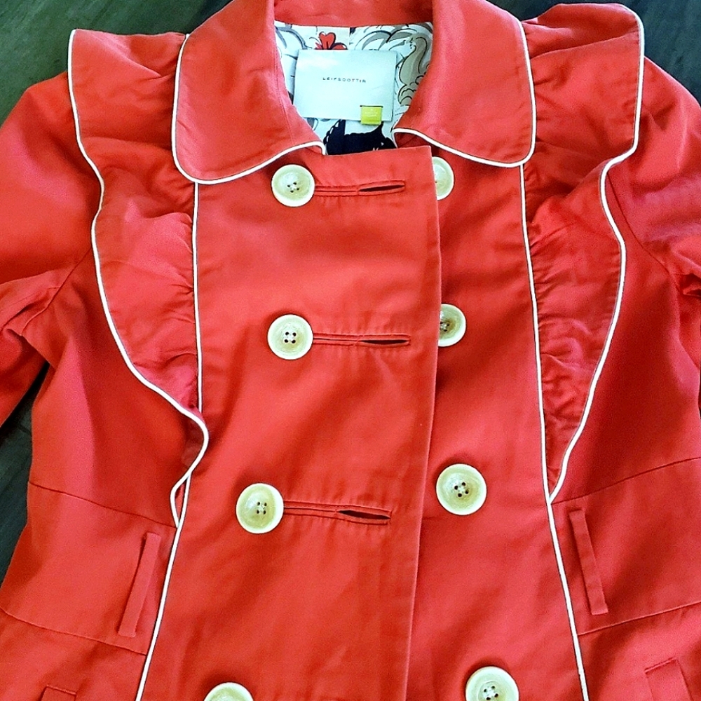 Nordstrom Leifsdottir ruffle puff sleeve short trench coat jacket